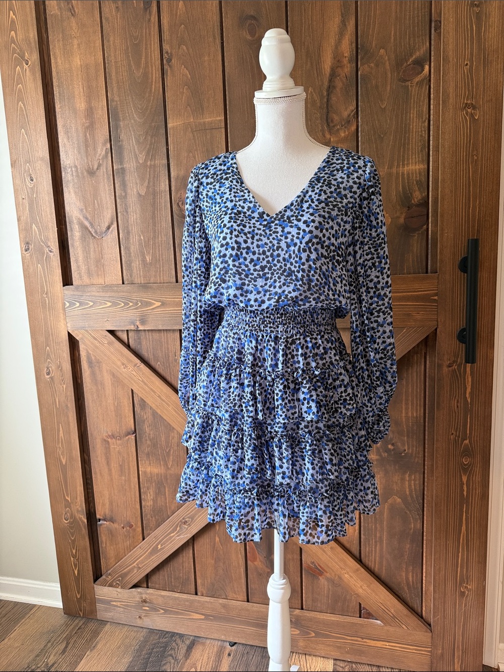 Express Blue and Navy Floral Ruffle Dress